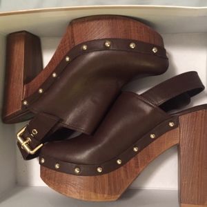 Brown Leather Platform Mule Size 9